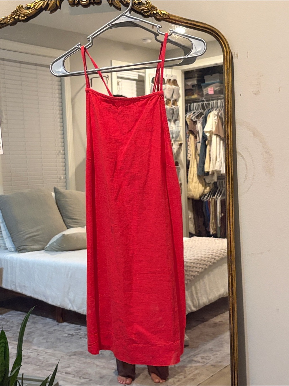 Free People Bright Red Spaghetti-Strap Slip Dress